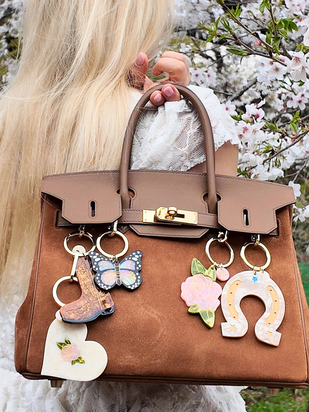 Hand-painted Rose Bag Charm + Keychain | Eco-Friendly