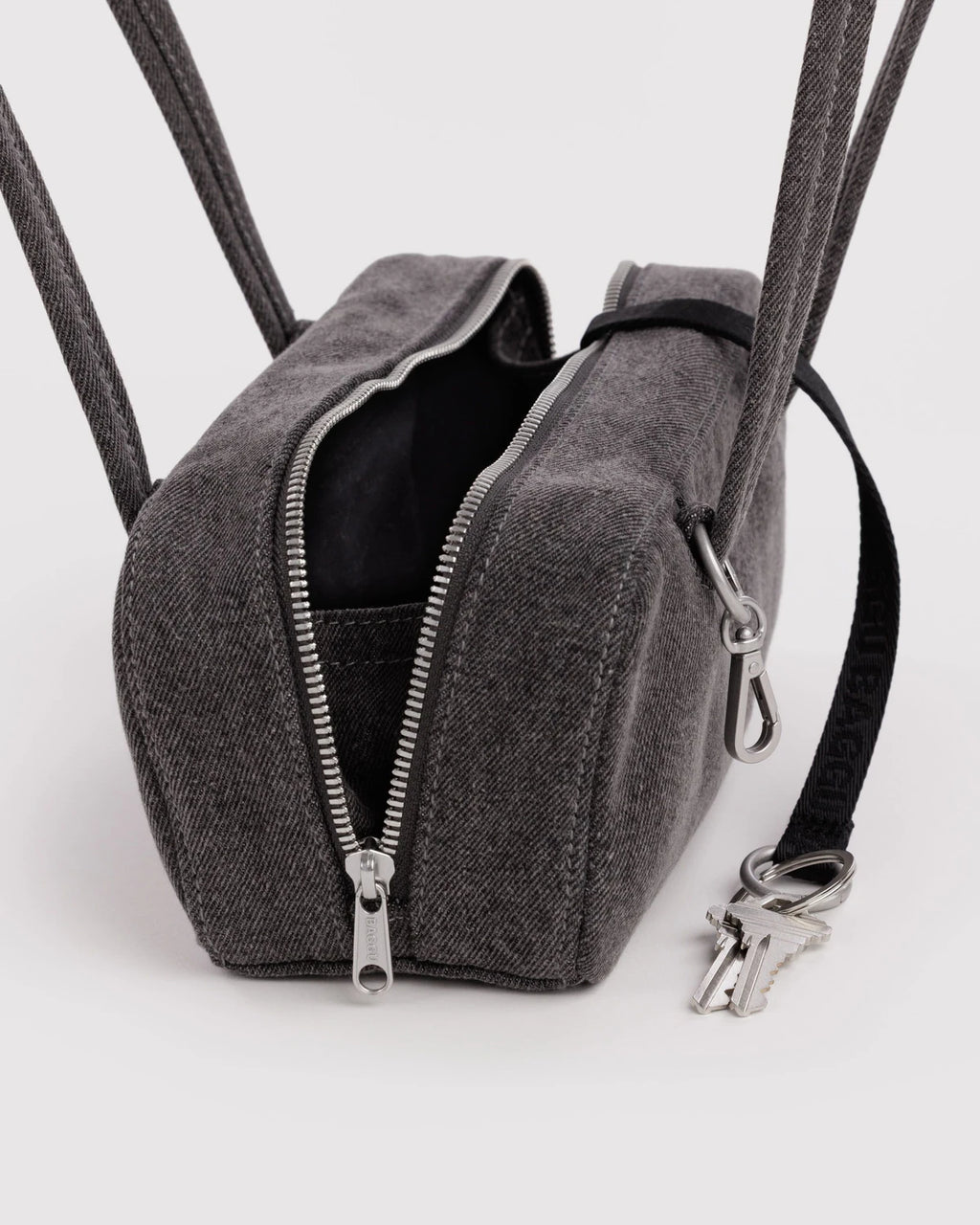 Small Denim Bowler Bag - Washed Black