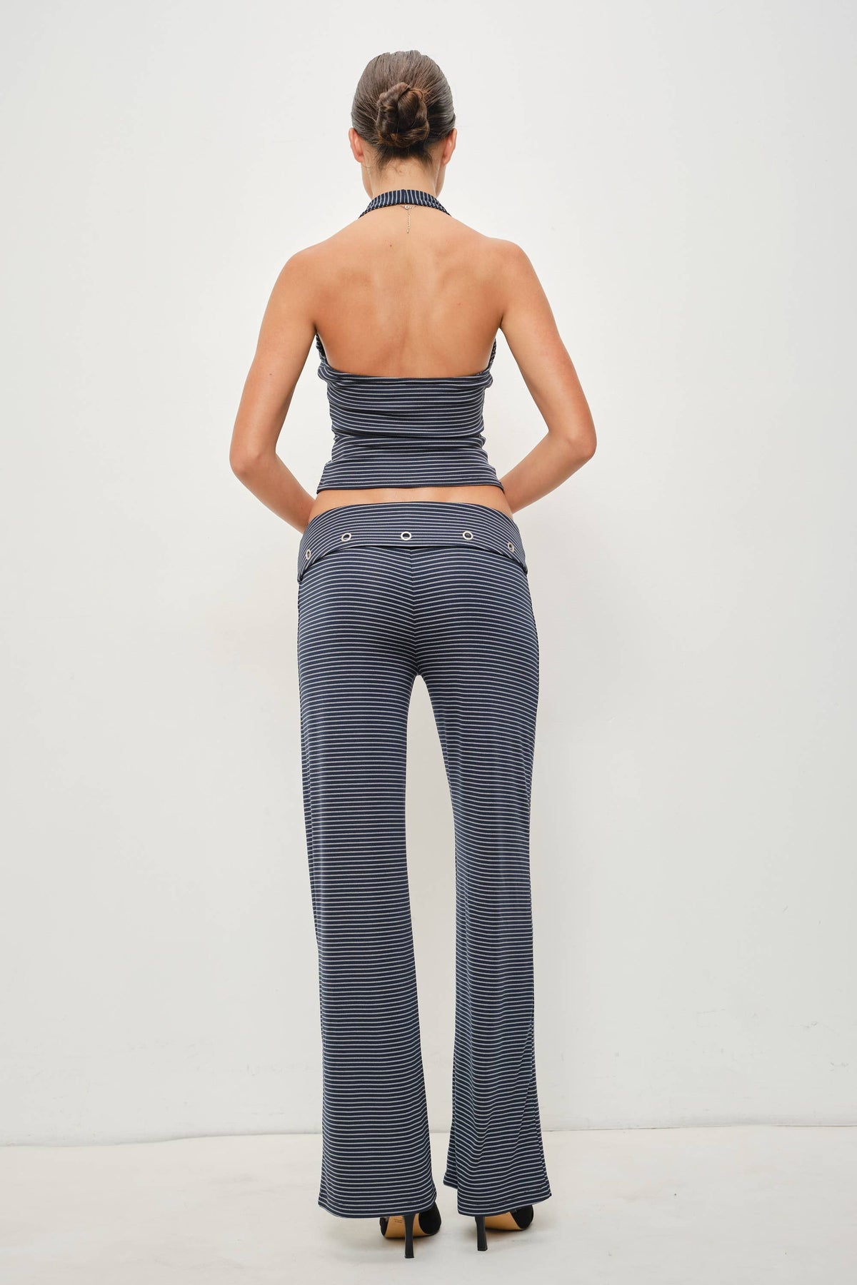 Joel Striped Grommet Fold Over Pants