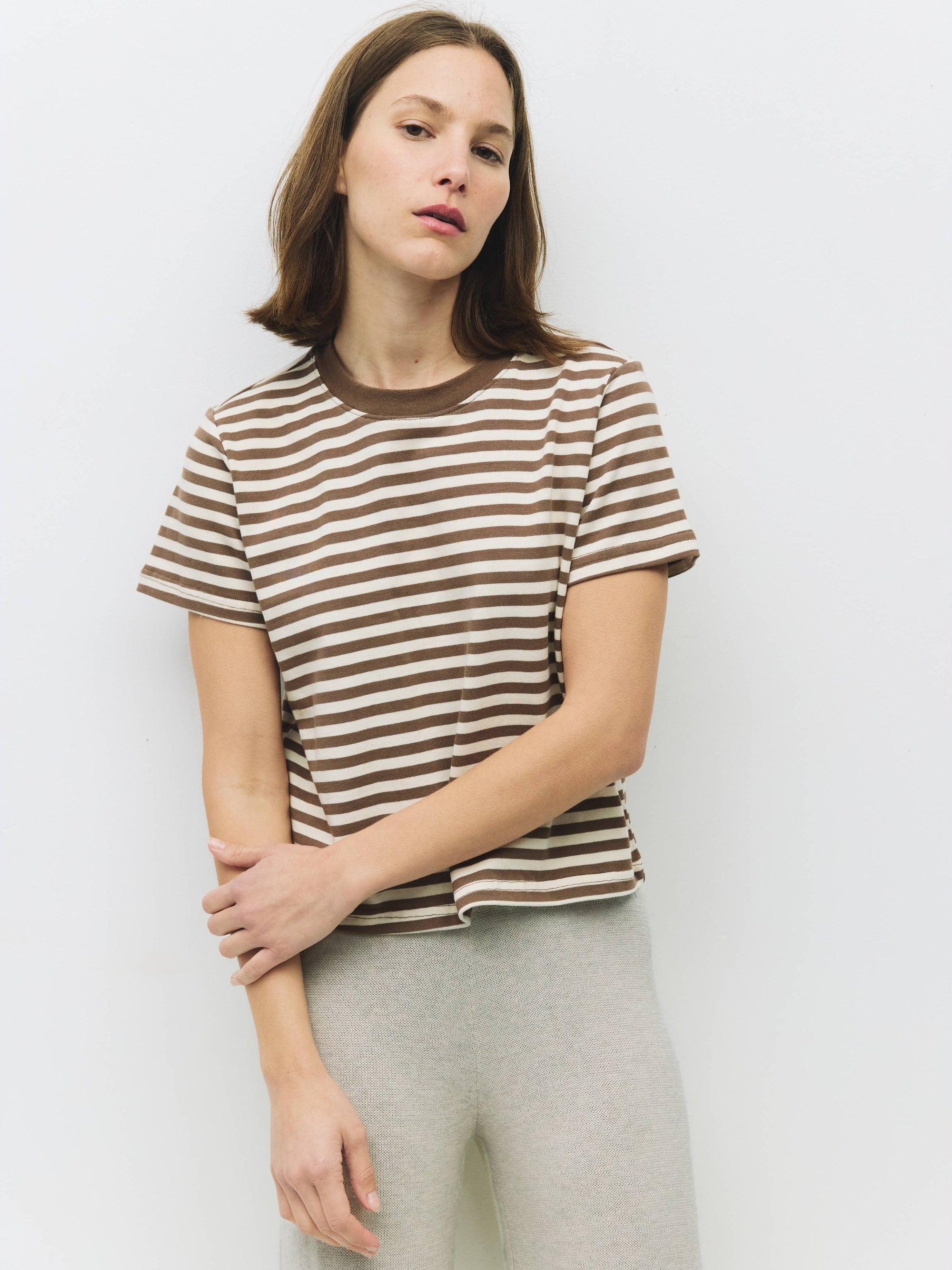 The Cooper Top | Striped T-Shirt with Contrast Neck Band