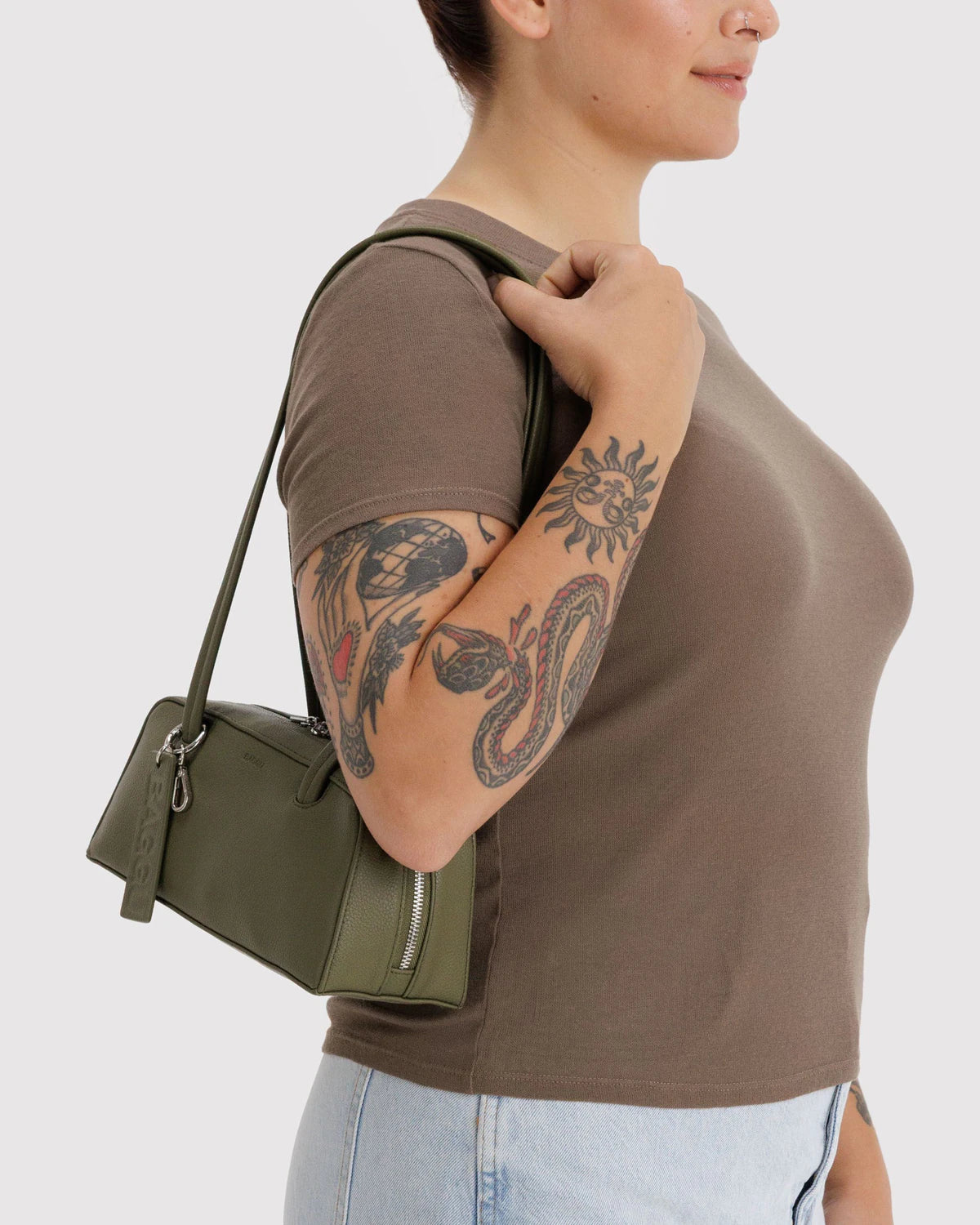 Small Recycled Leather Bowler Bag - Loden