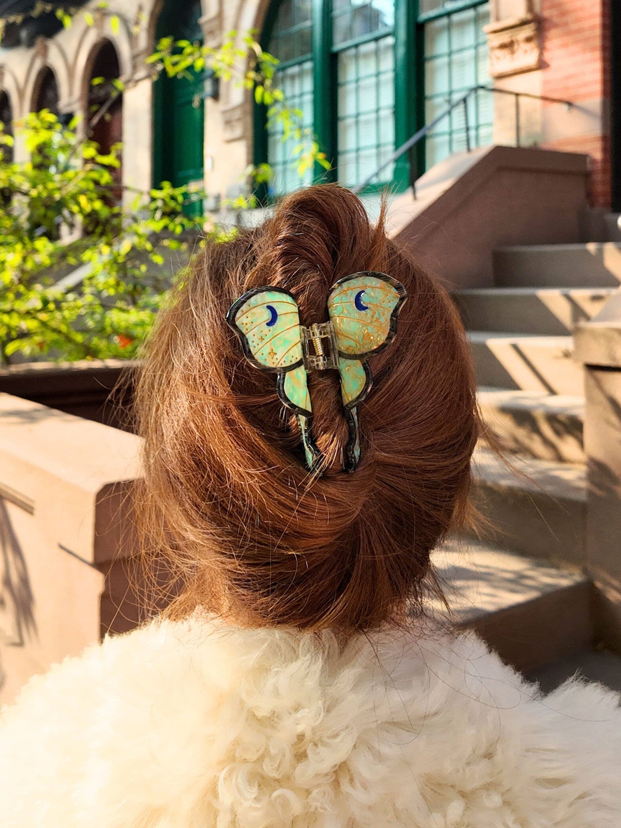 Hand-painted Luna Moth Claw Hair Clip
