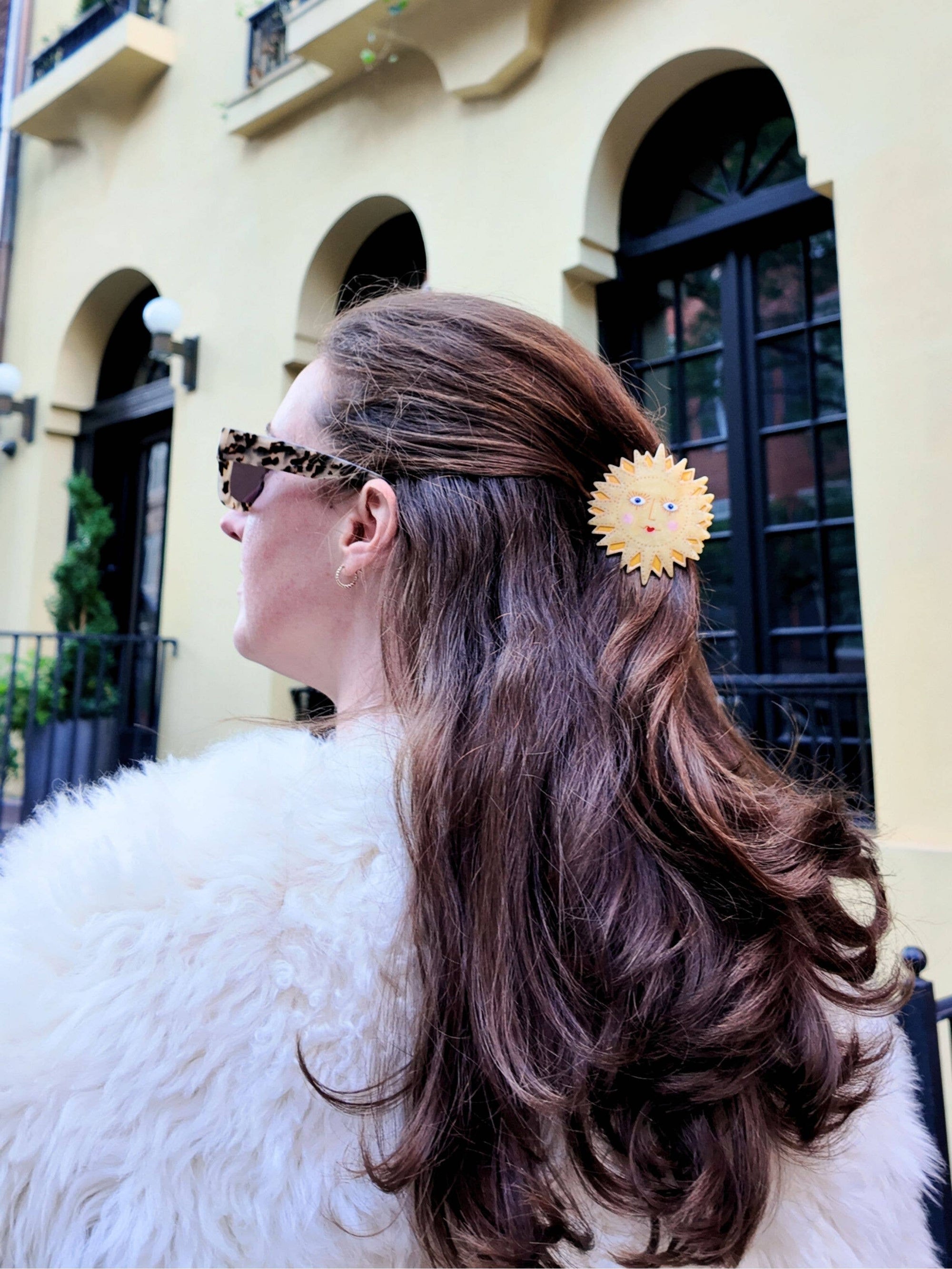 Hand-painted Celestial Sun Claw Hair Clip | Eco-Friendly