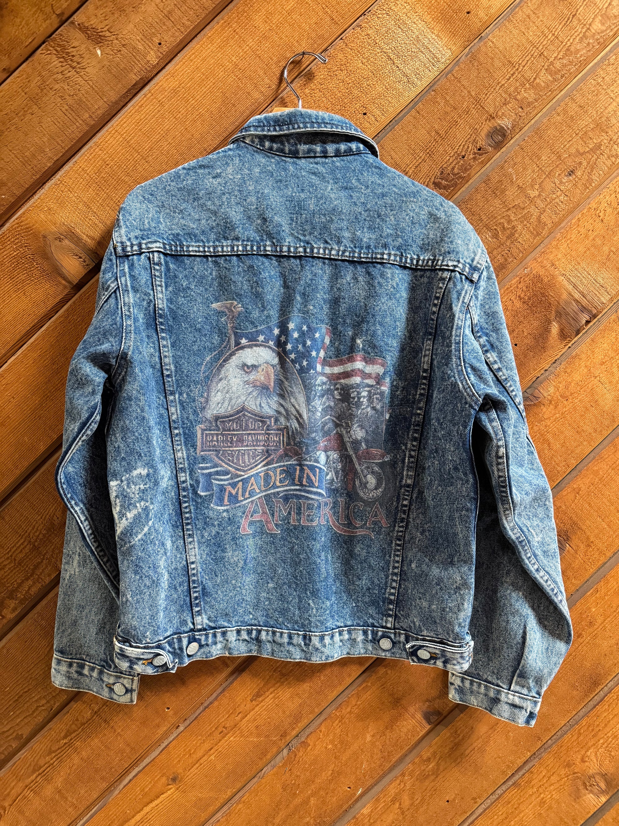 Vintage 80s Harley Made in America Eagle Denim Jacket