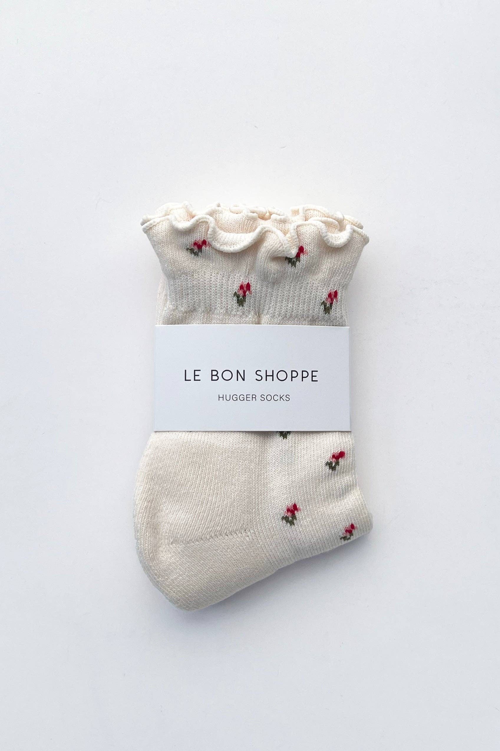 Petal Ruffled Hugger Crew Socks - Cream Petal