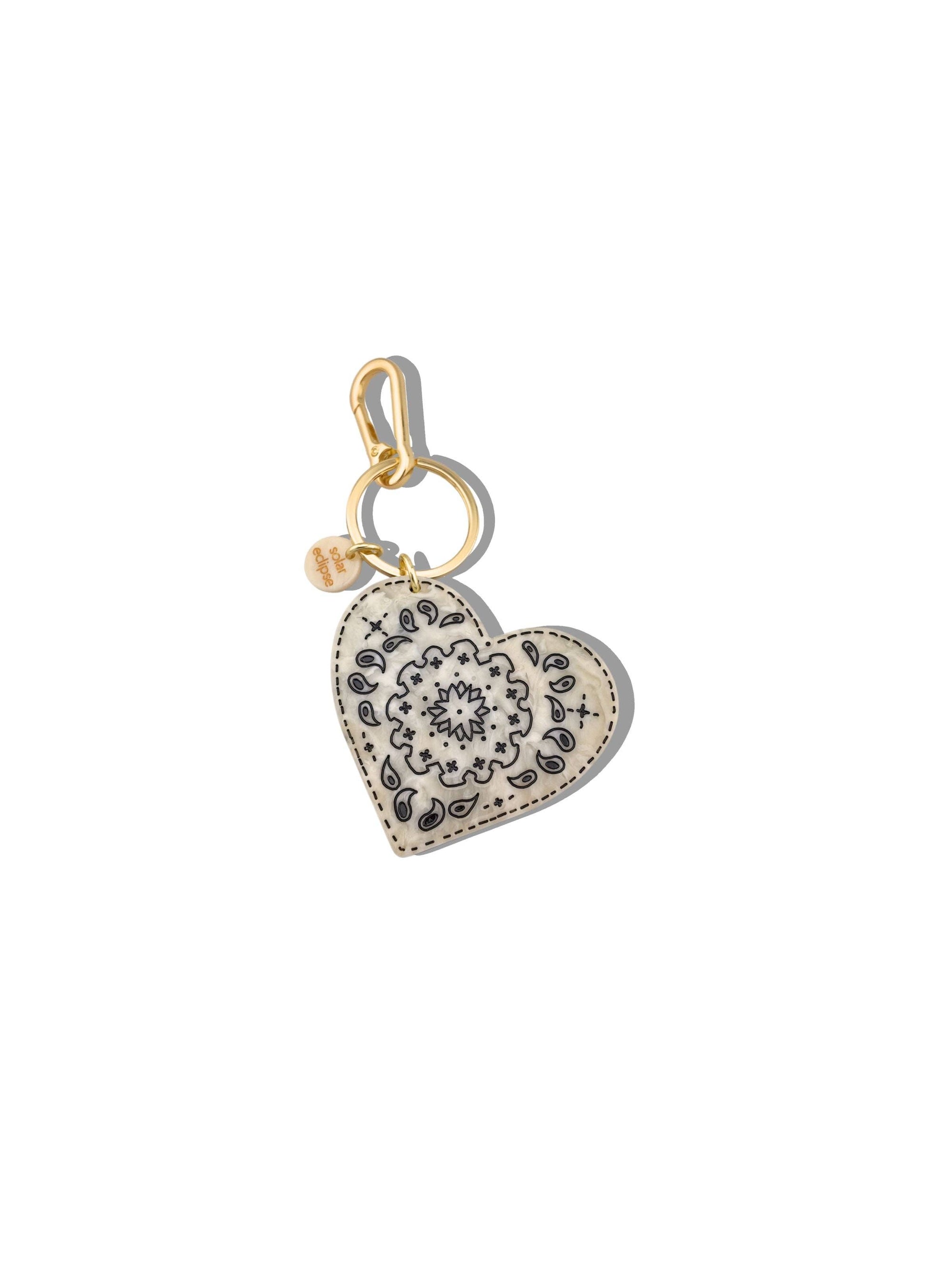 Hand-painted Paisley Heart Bag Charm + Keychain