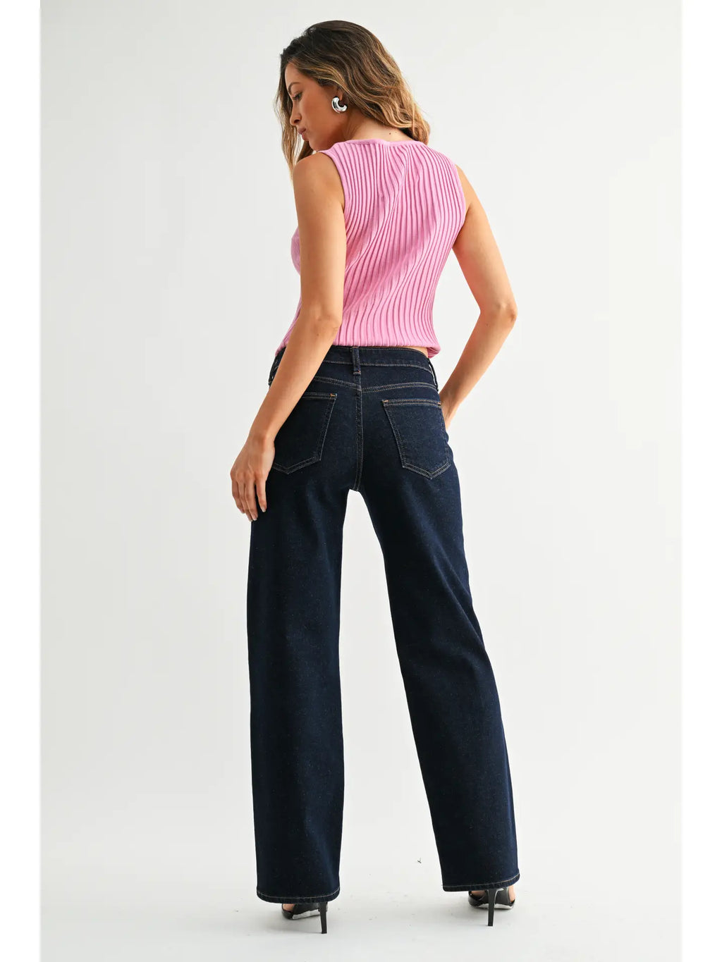 Loose Low Rise Straight Denim - Super Dark