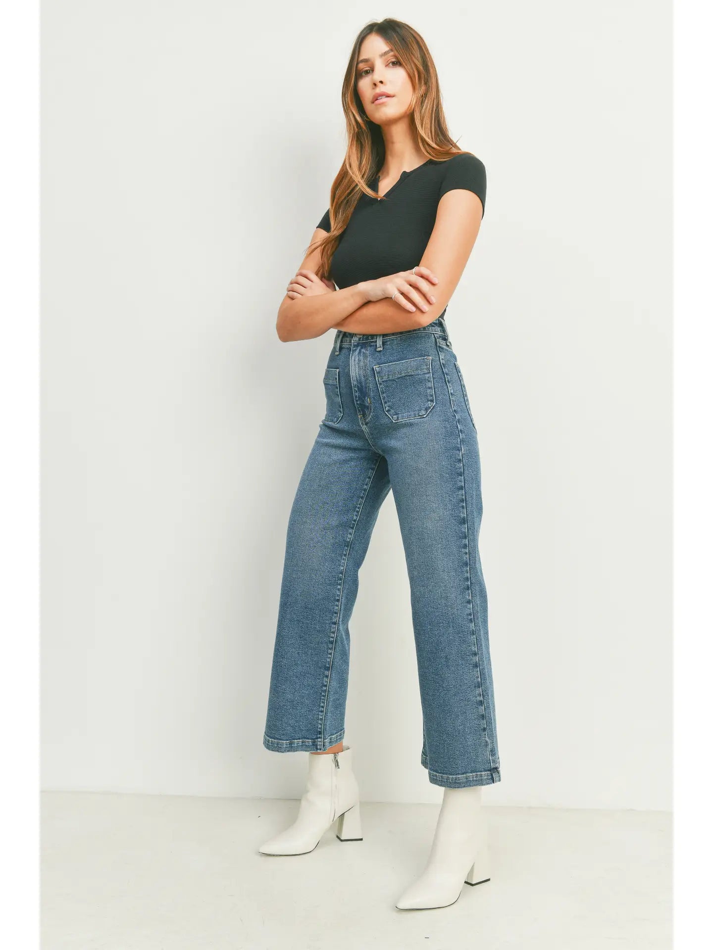Patch Pocket Wide Leg - Medium Denim