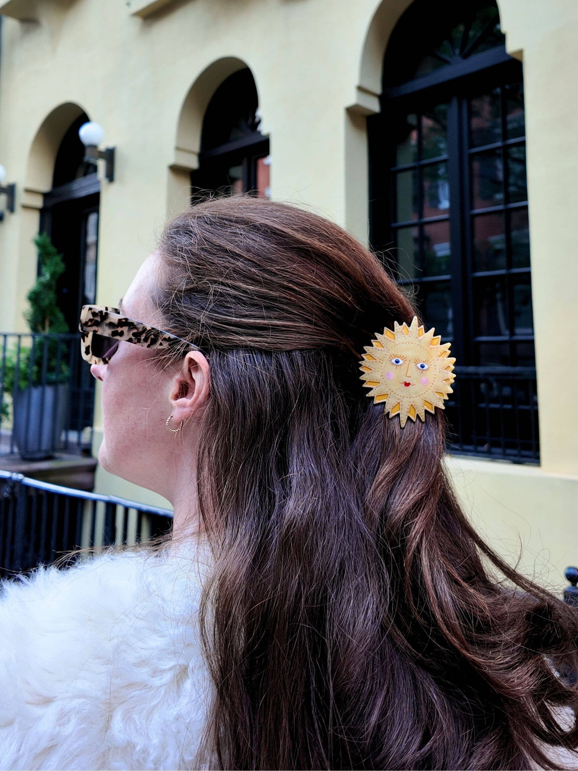 Hand-painted Celestial Sun Claw Hair Clip | Eco-Friendly