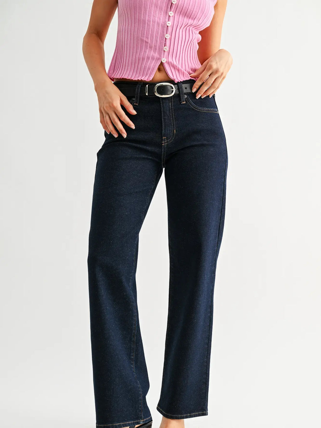 Loose Low Rise Straight Denim - Super Dark