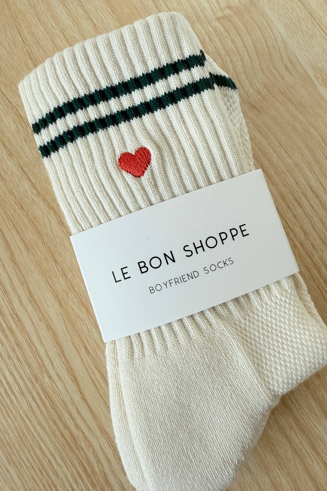 Embroidered Boyfriend Socks - Parchment
