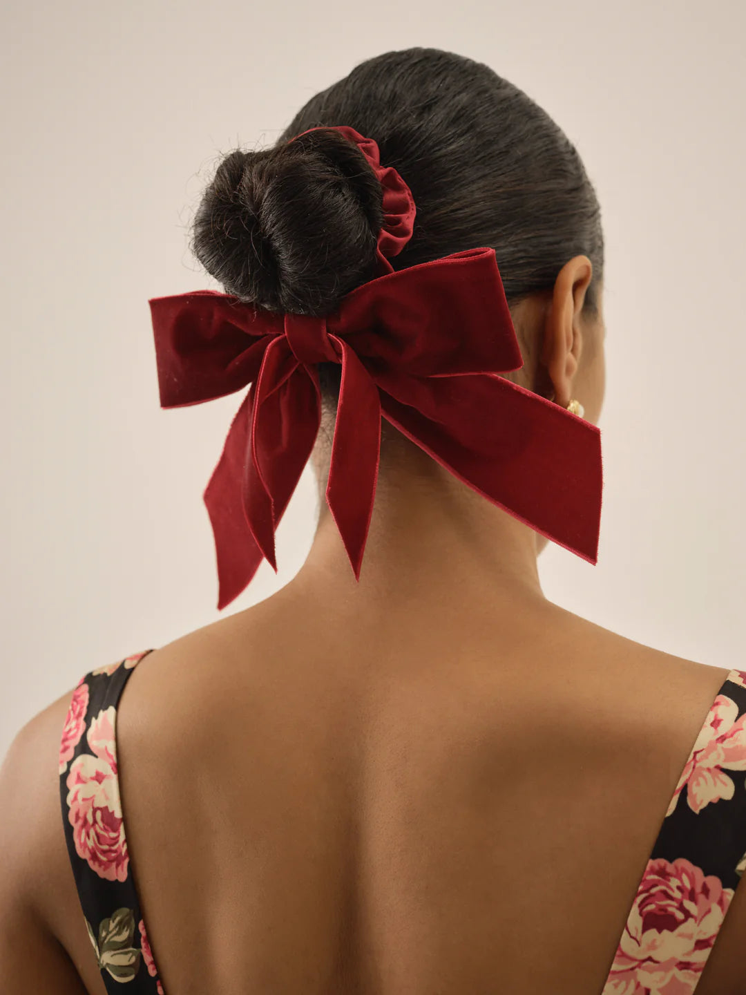 Clara Velvet Ribbon Bow - Red