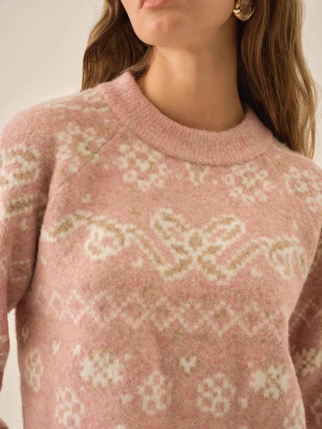 Arabella Intarsia Pullover Sweater - Pink
