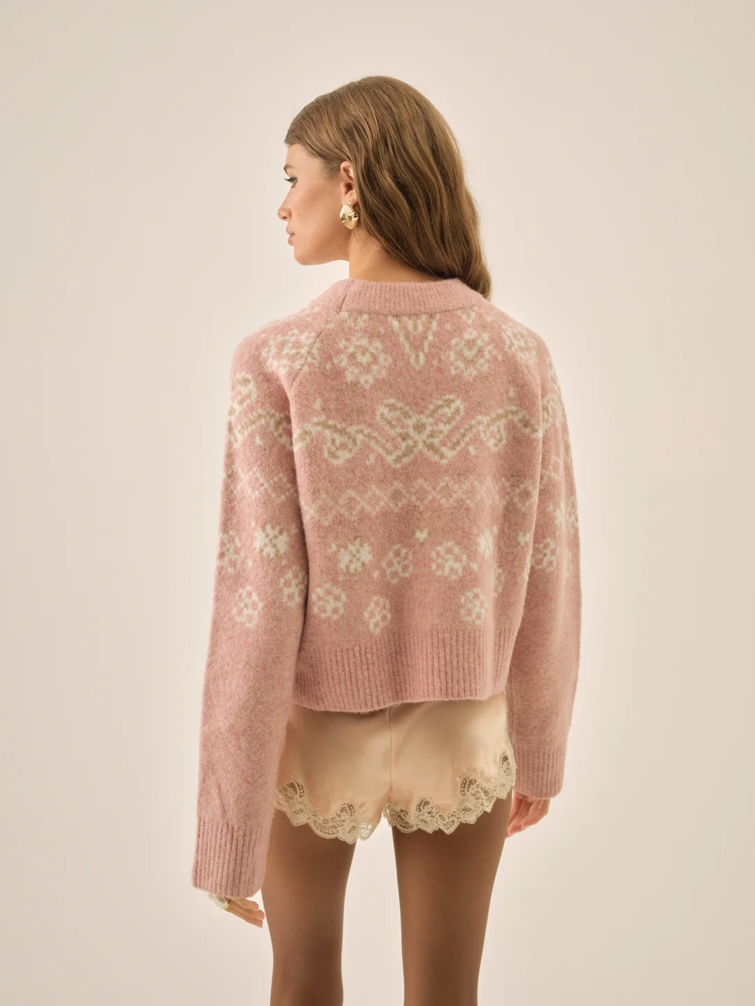 Arabella Intarsia Pullover Sweater - Pink