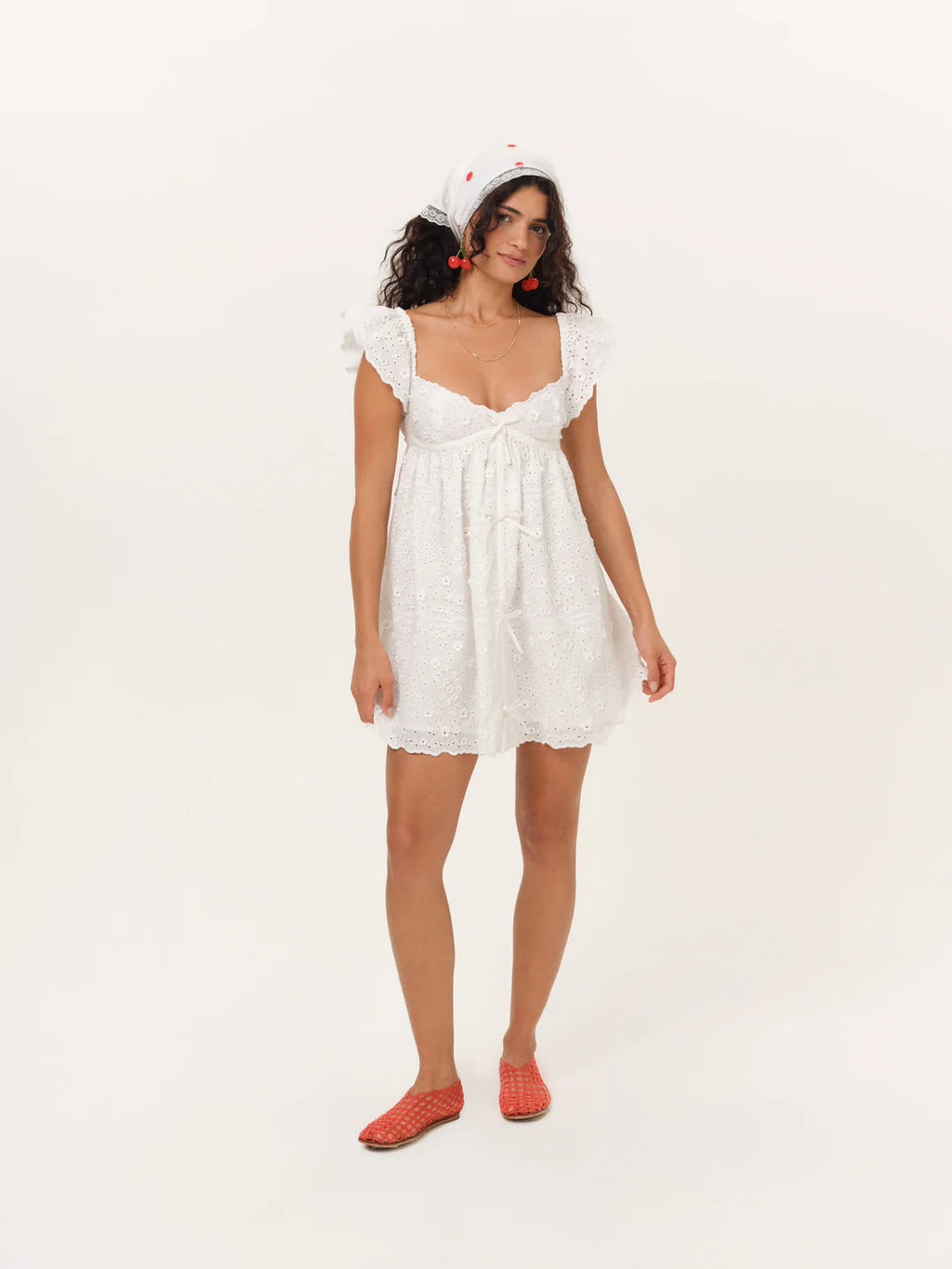 Laura Eyelet Mini Dress - White