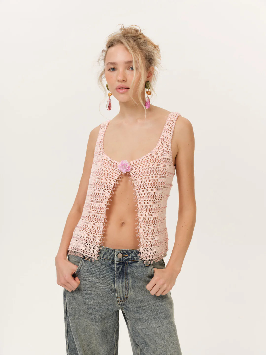 Lulu Beaded Tank - Pink