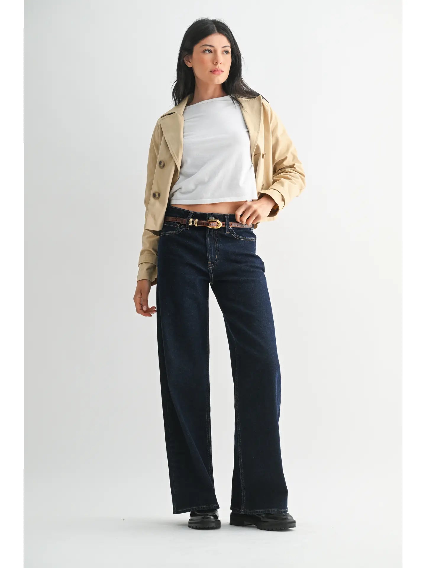 High Rise Full Length Straight Jeans - Super Dark Denim