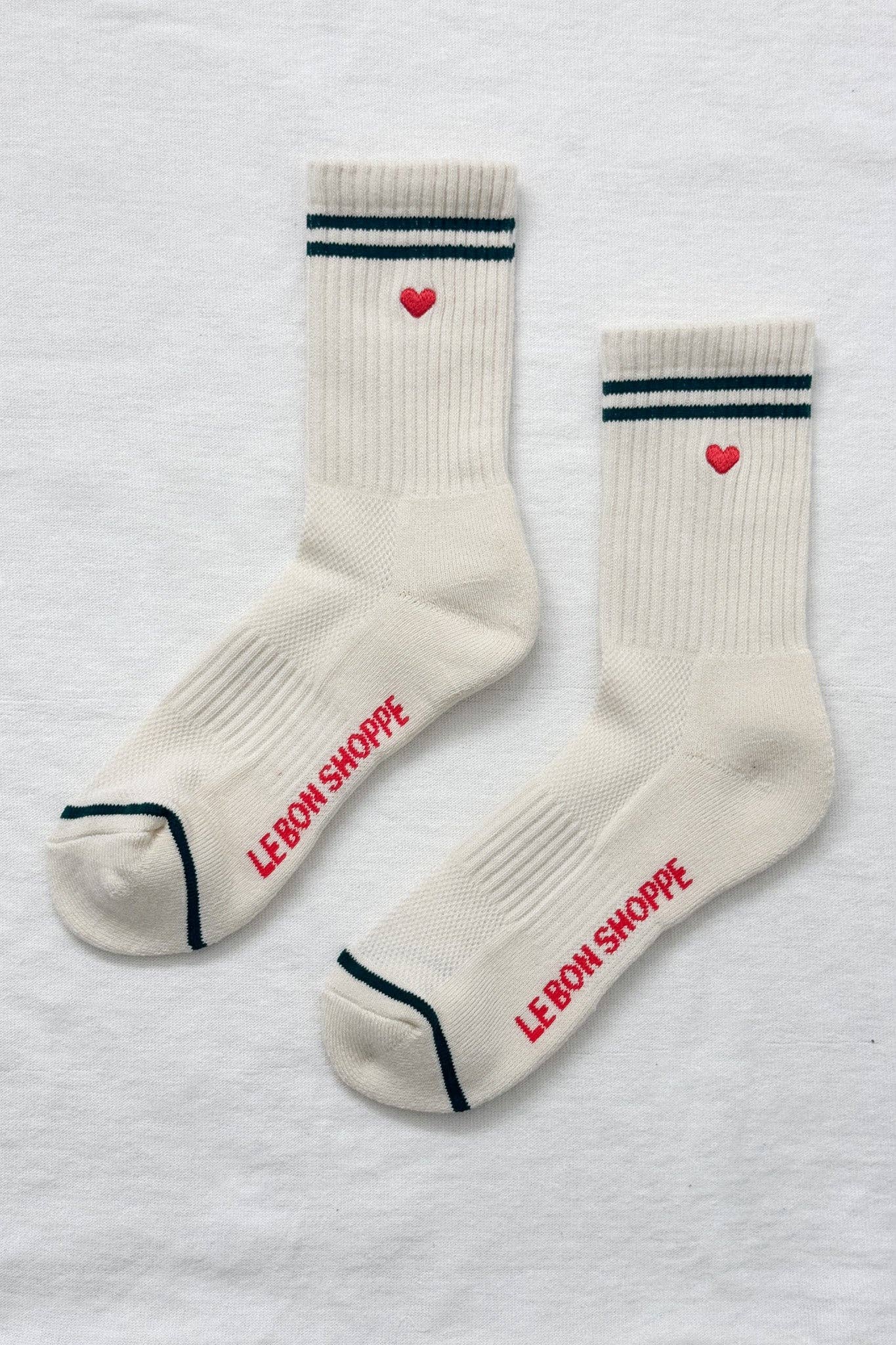 Embroidered Boyfriend Socks - Parchment