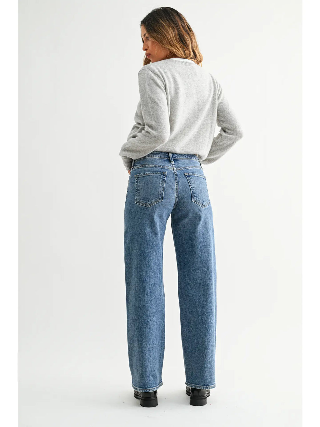 Mid Rise Slim Wide Leg Jeans - Medium Denim