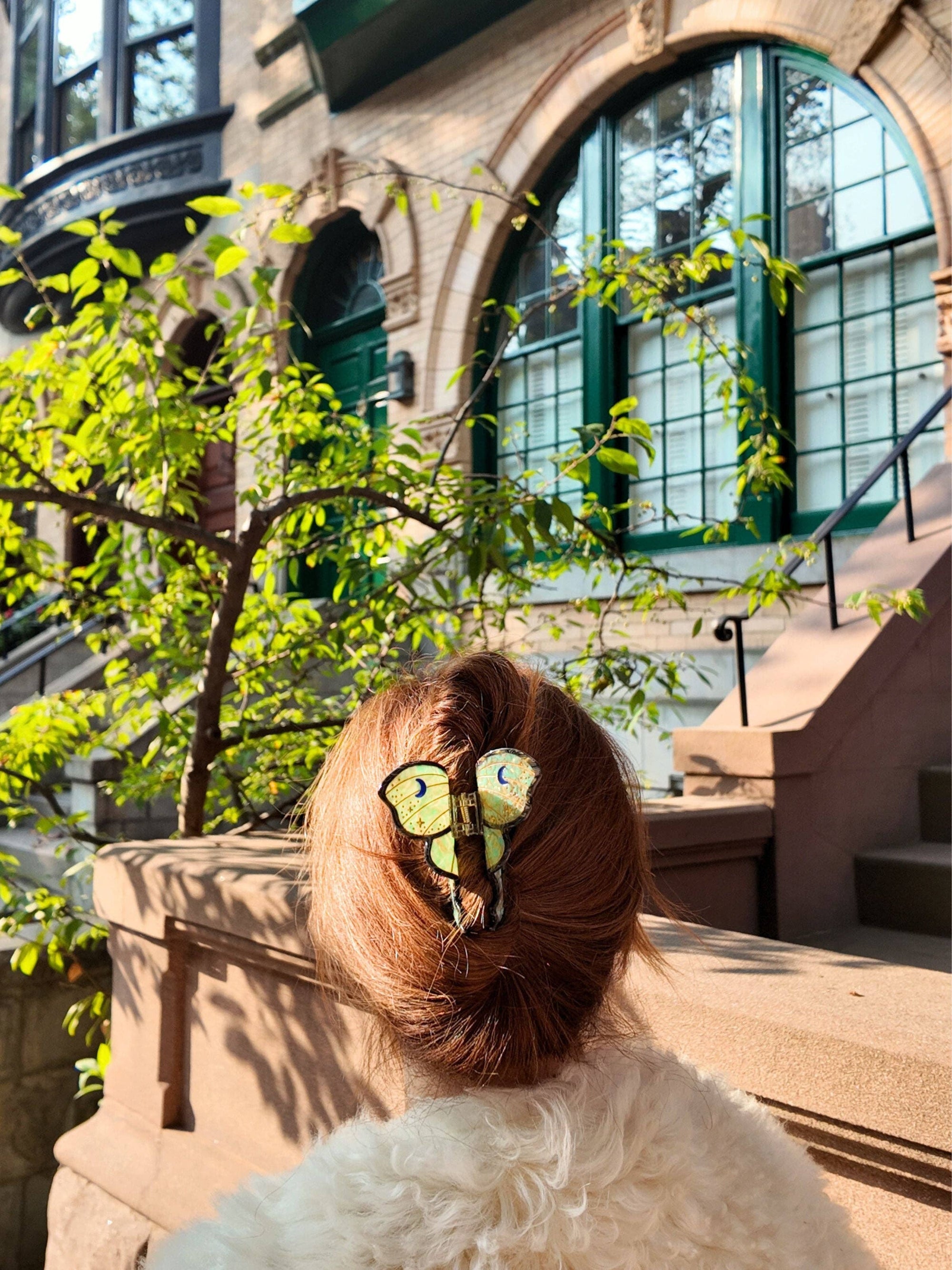 Hand-painted Luna Moth Claw Hair Clip