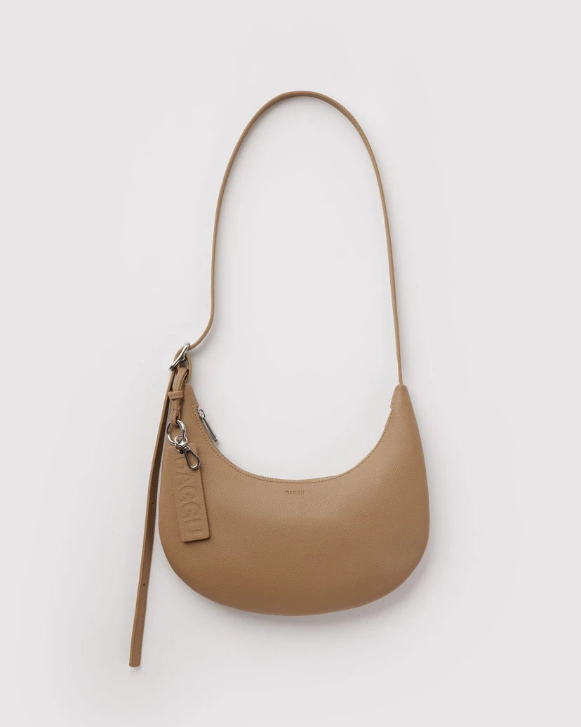 Small Recycled Leather Flat Crescent Bag - Dune