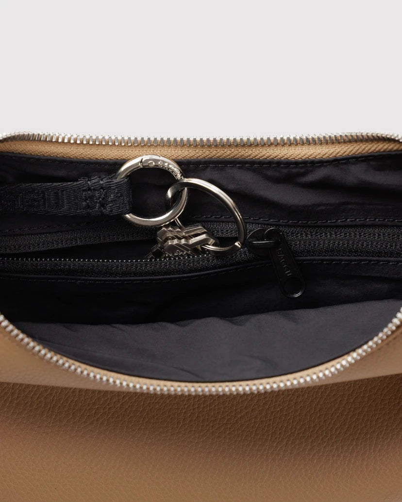 Small Recycled Leather Flat Crescent Bag - Dune