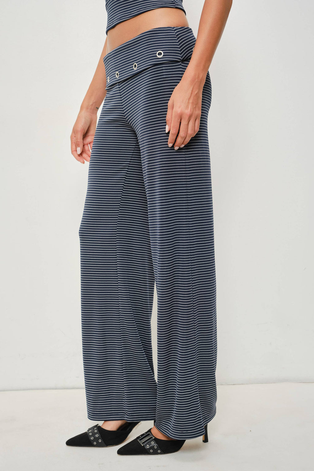 Joel Striped Grommet Fold Over Pants