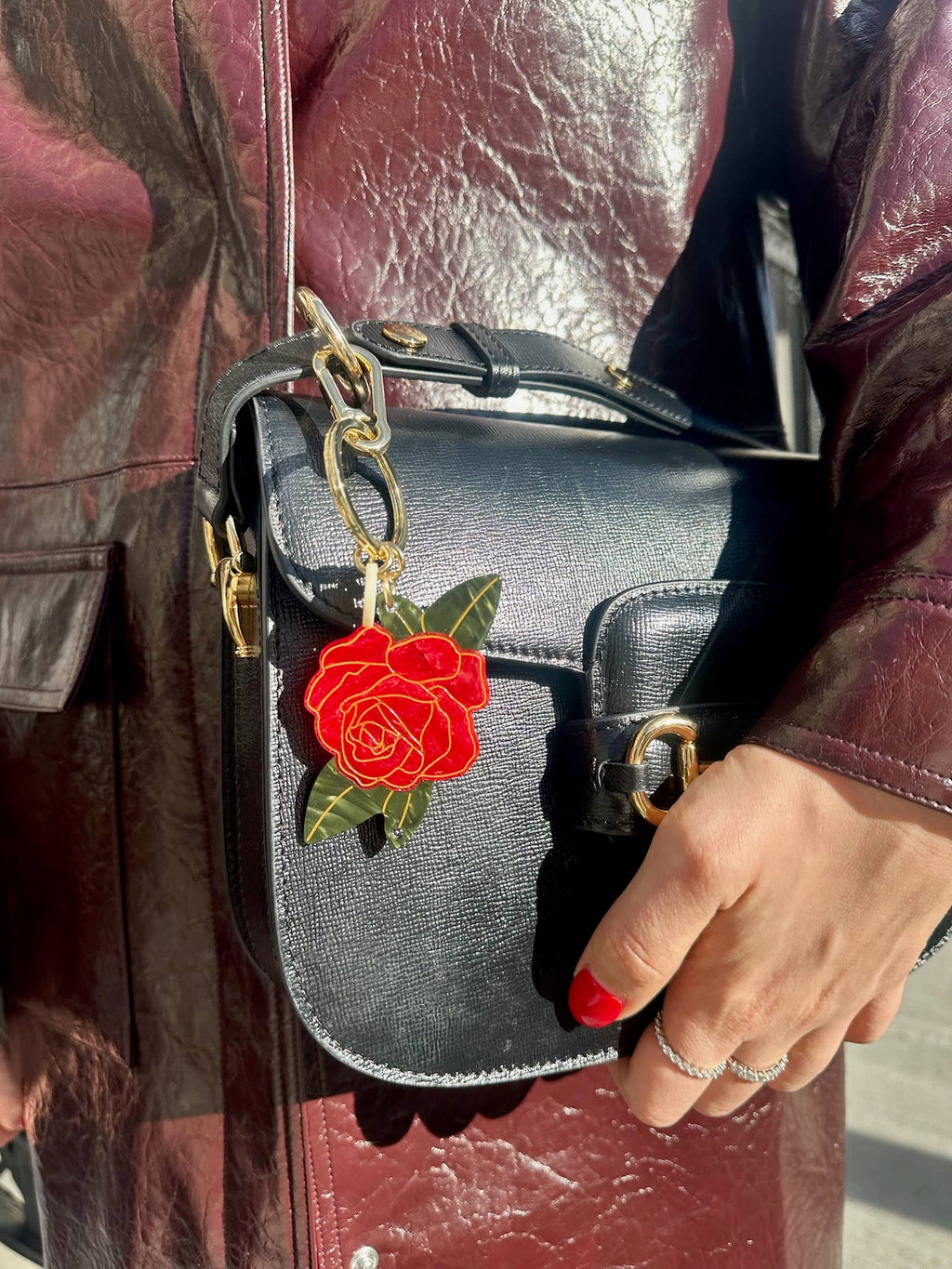 Hand-painted Rose Bag Charm + Keychain | Eco-Friendly