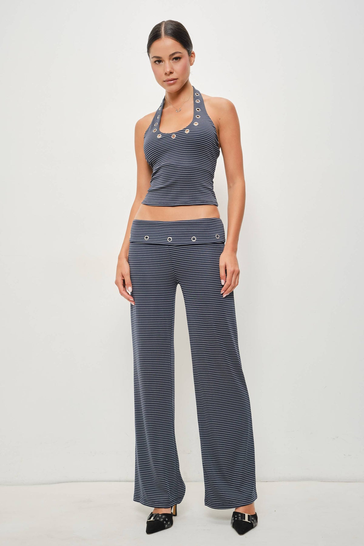 Joel Striped Grommet Fold Over Pants
