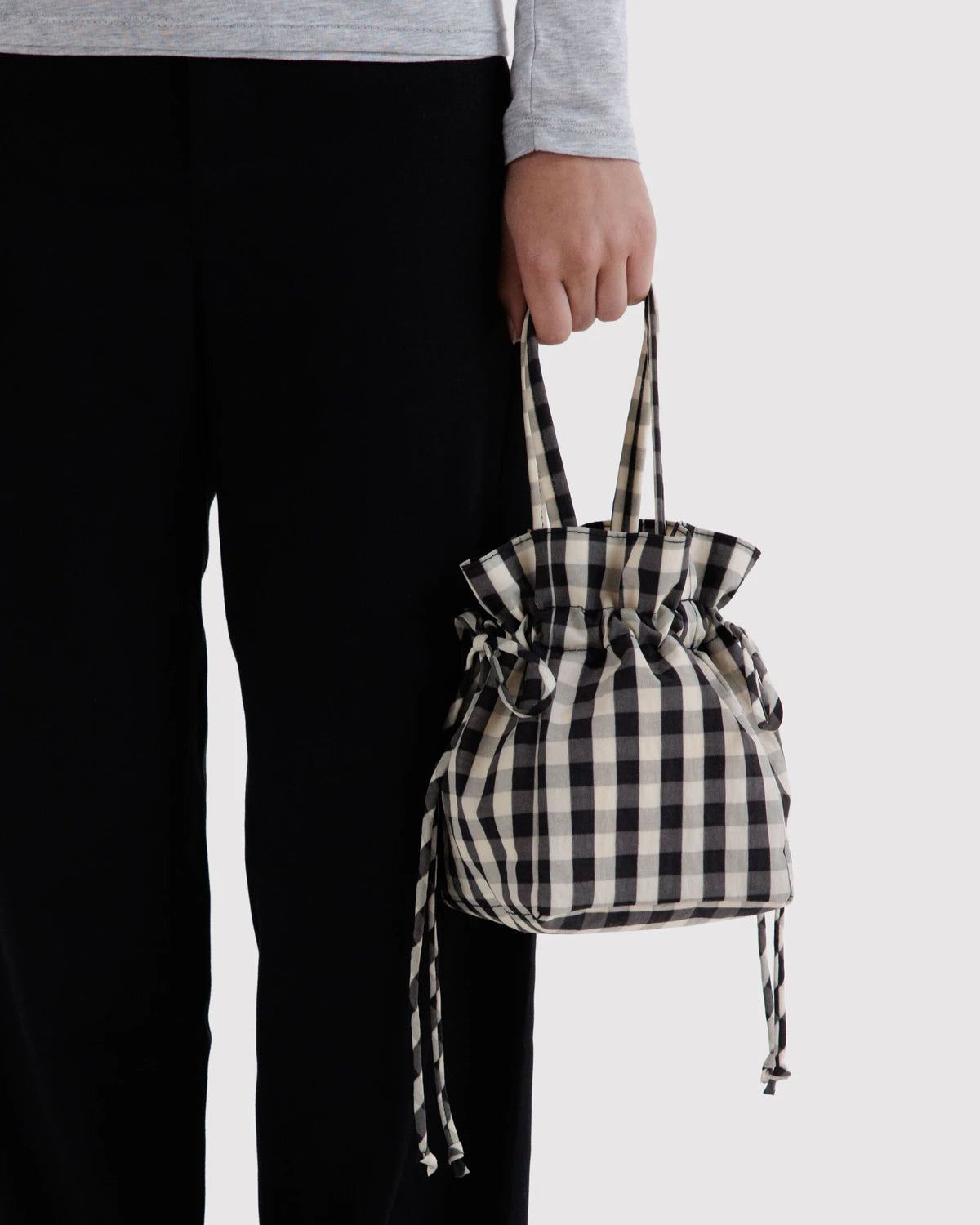 Nylon Drawstring Bag - Black + Cream Gigham