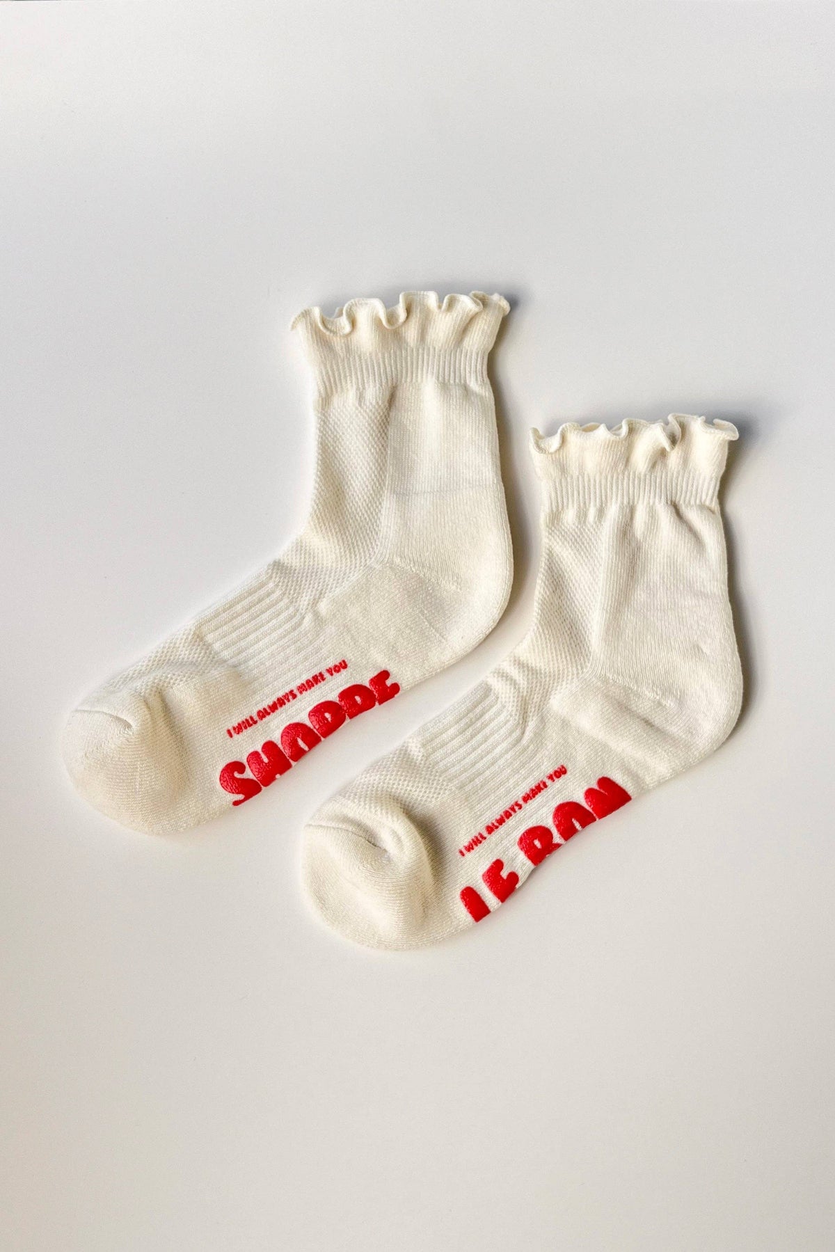 Ruffled Hugger Crew Socks  - Vanilla/ Red