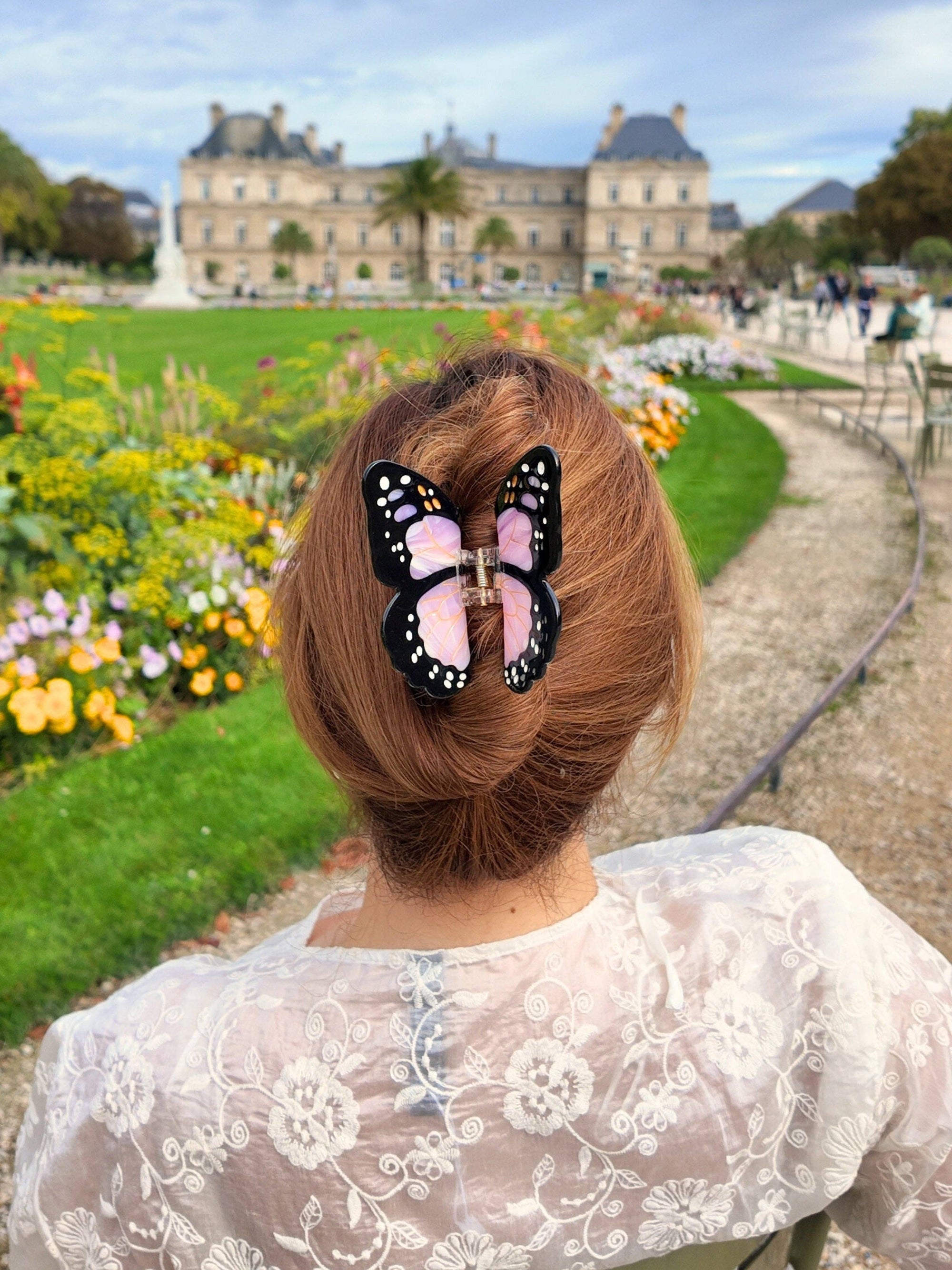 Hand-painted Monarch Butterfly Claw Hair Clip - Lavender