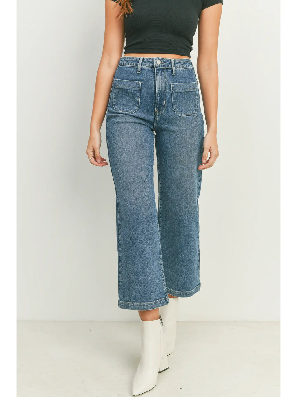 Patch Pocket Wide Leg - Medium Denim