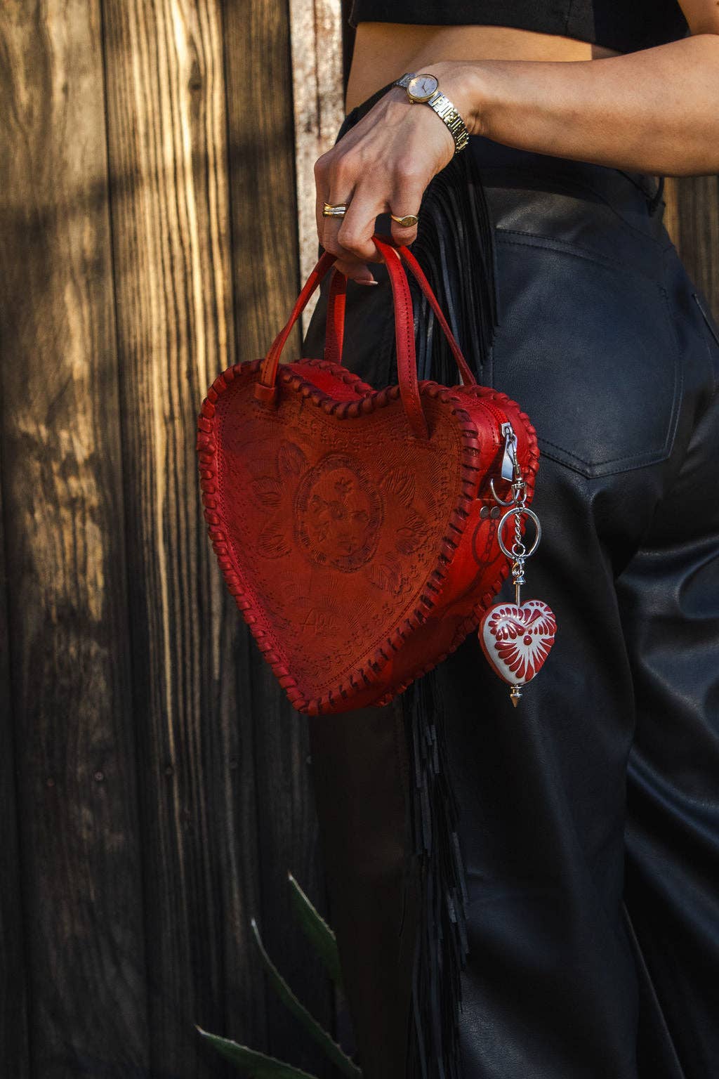 Red Heart Leather Purse