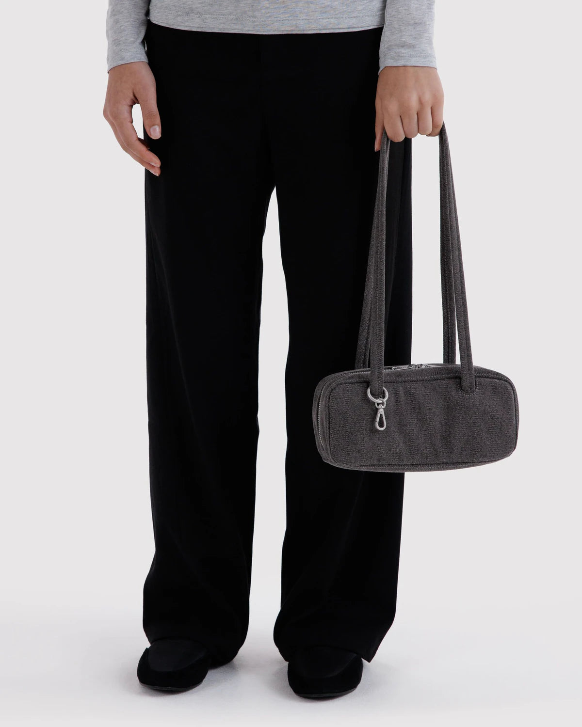 Small Denim Bowler Bag - Washed Black