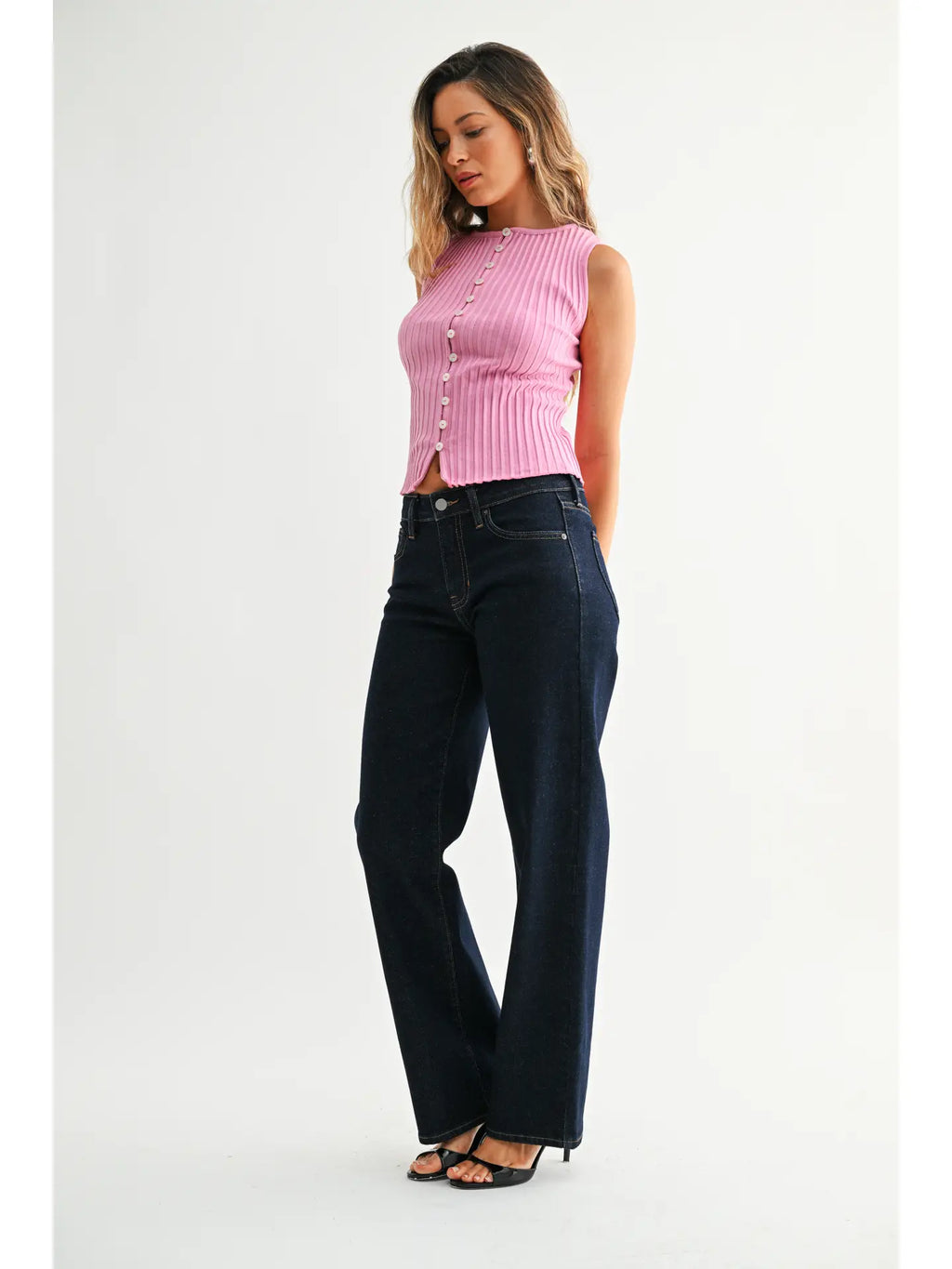 Loose Low Rise Straight Denim - Super Dark