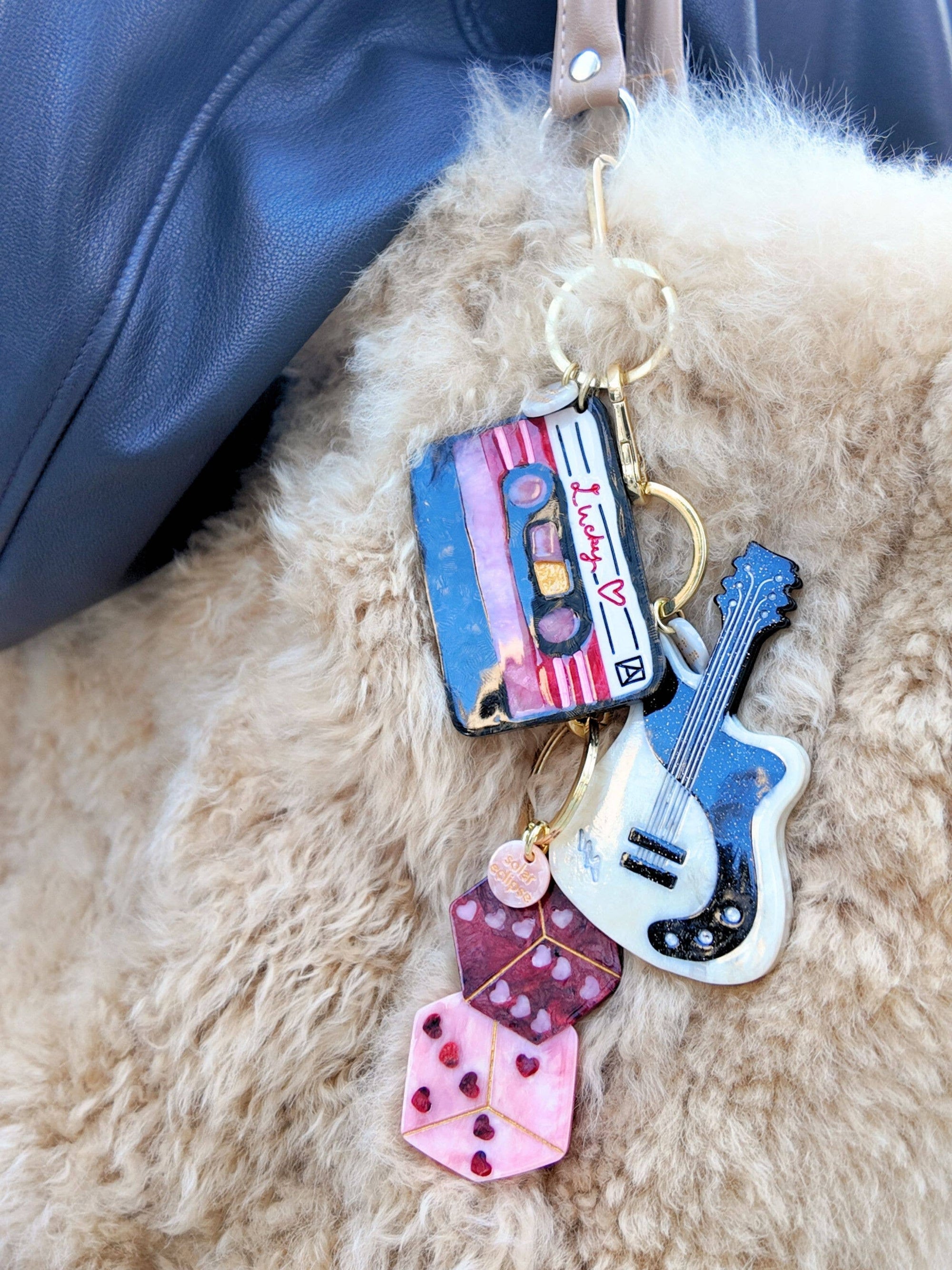 Hand-painted Lucky Cassette Bag Charm + Keychain