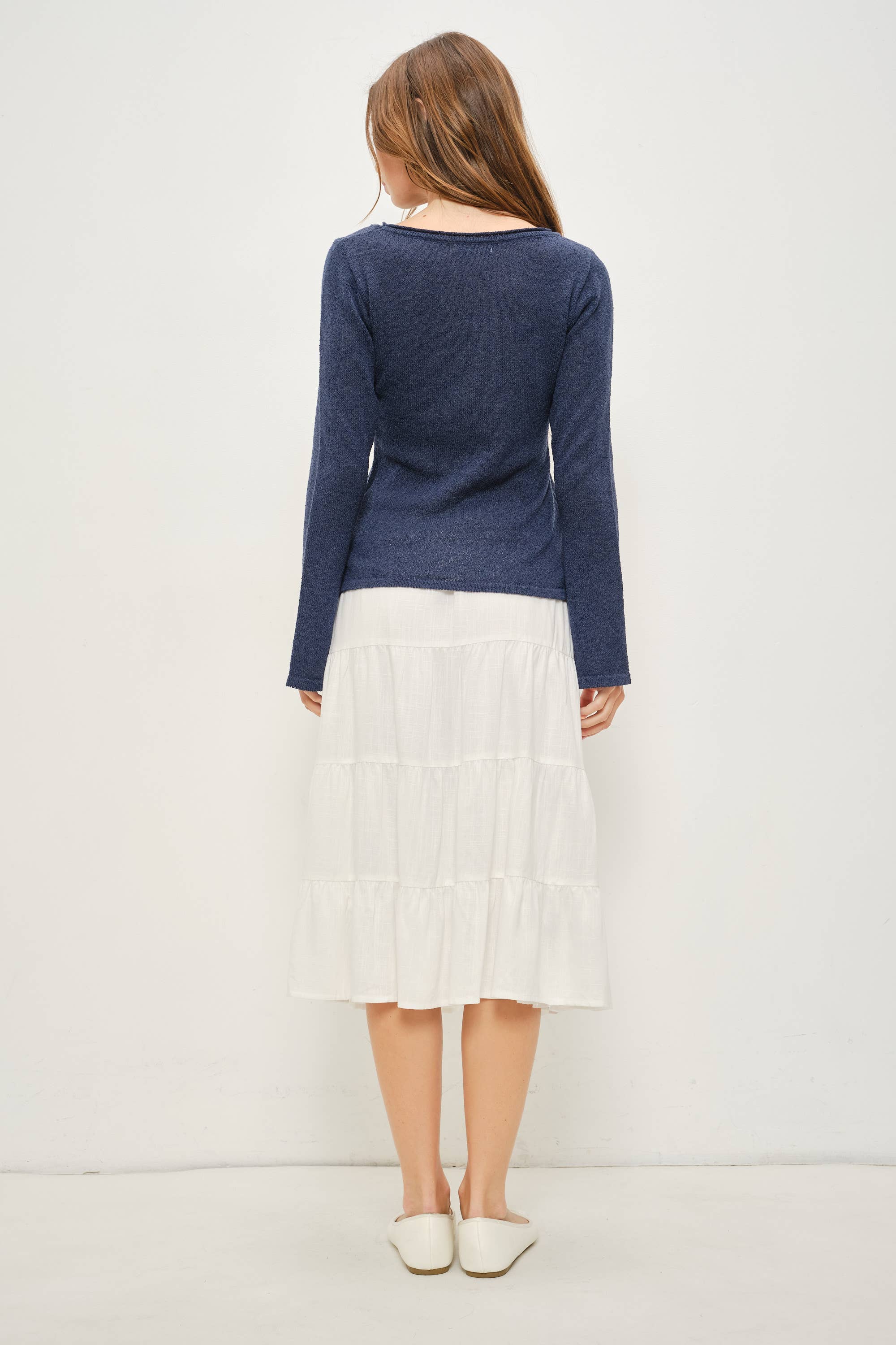 Ellie Studded Knit Long Sleeve Top - Navy