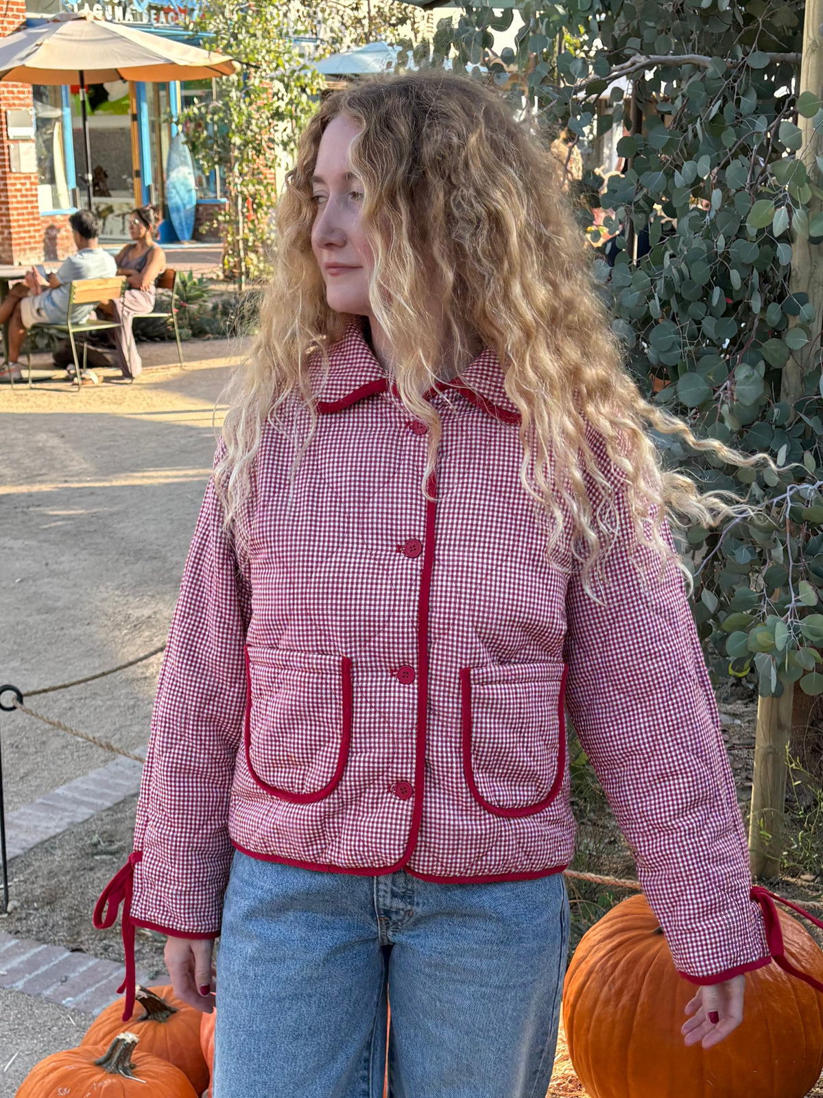 Gingham Quilted Jacket - Red