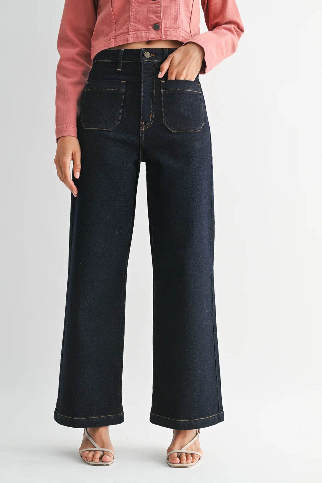 Patch Pocket Wide Leg - Super Dark Denim