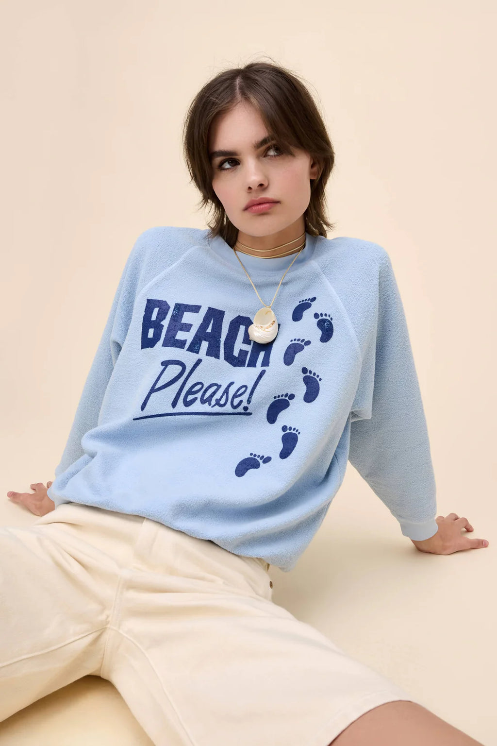 Beach Please Reverse Raglan Crew