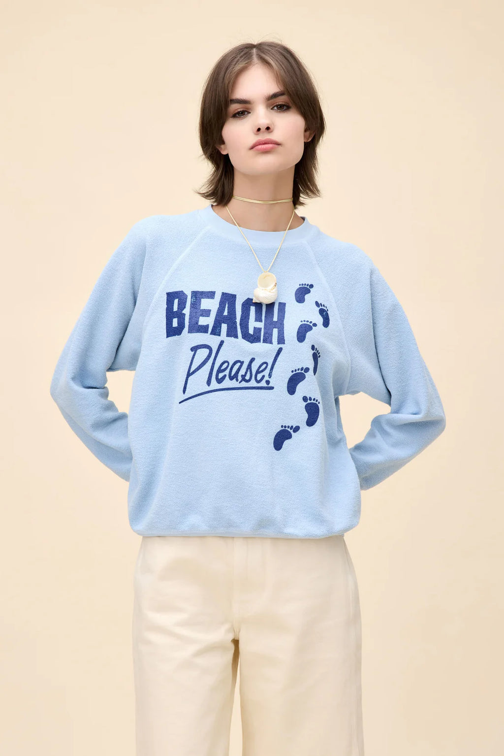 Beach Please Reverse Raglan Crew