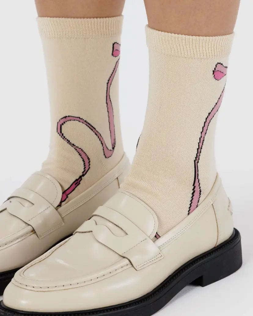 Pink Bow Crew Sock