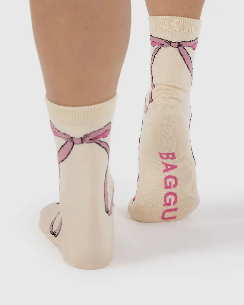 Pink Bow Crew Sock