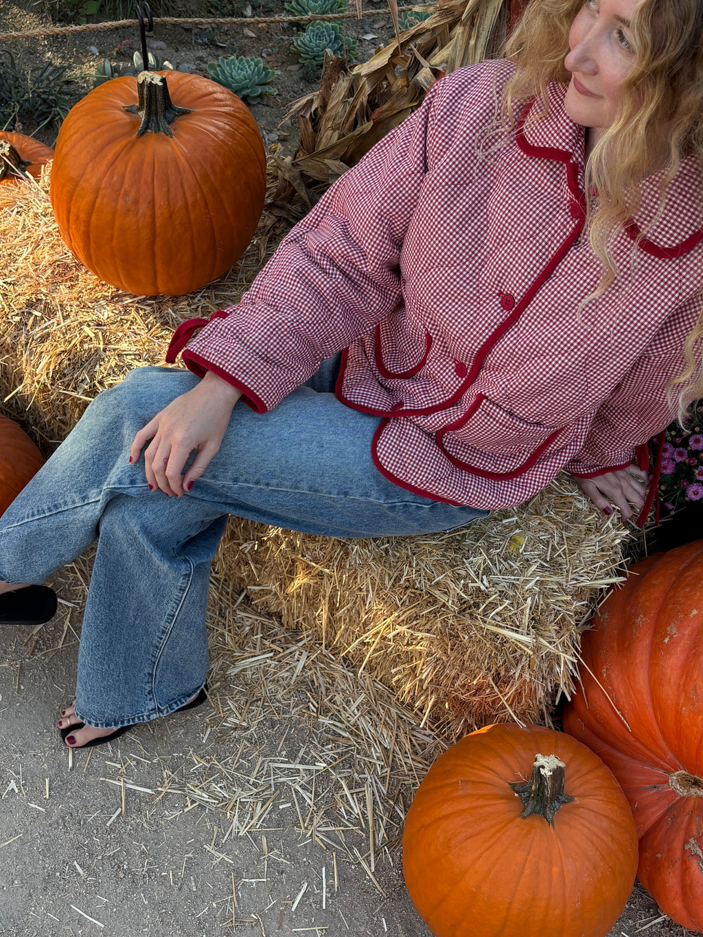 Gingham Quilted Jacket - Red