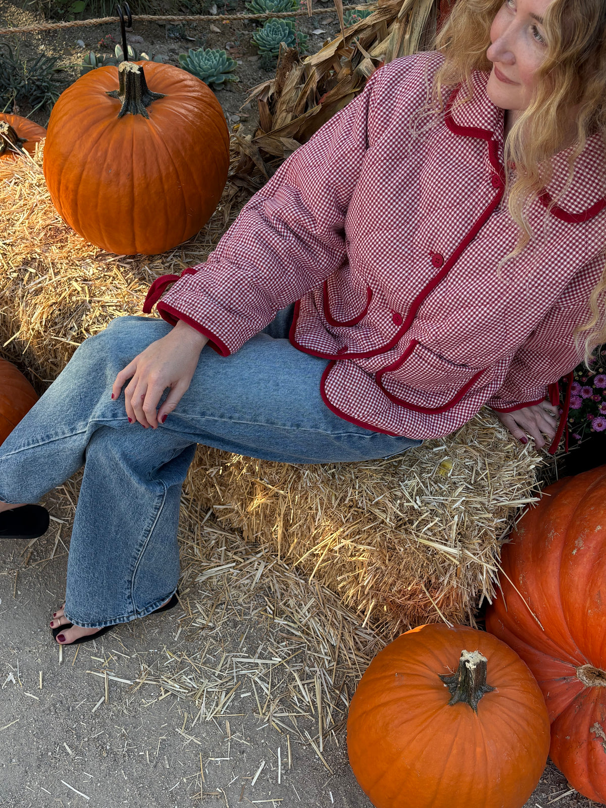Gingham Quilted Jacket - Red