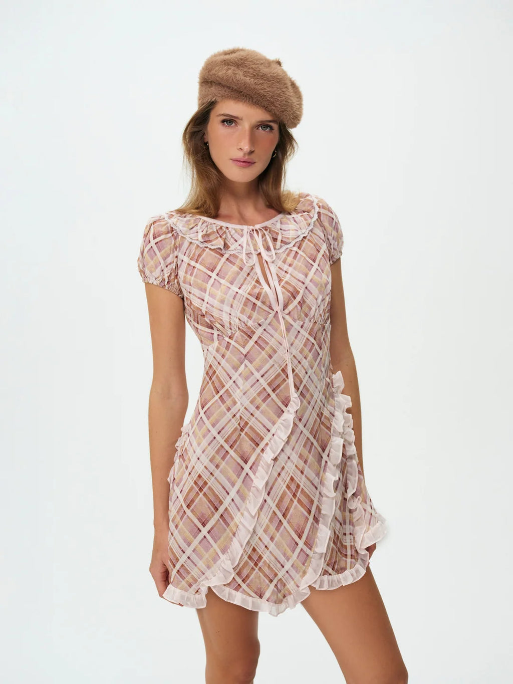 Poet Plaid Mini Dress - Purple