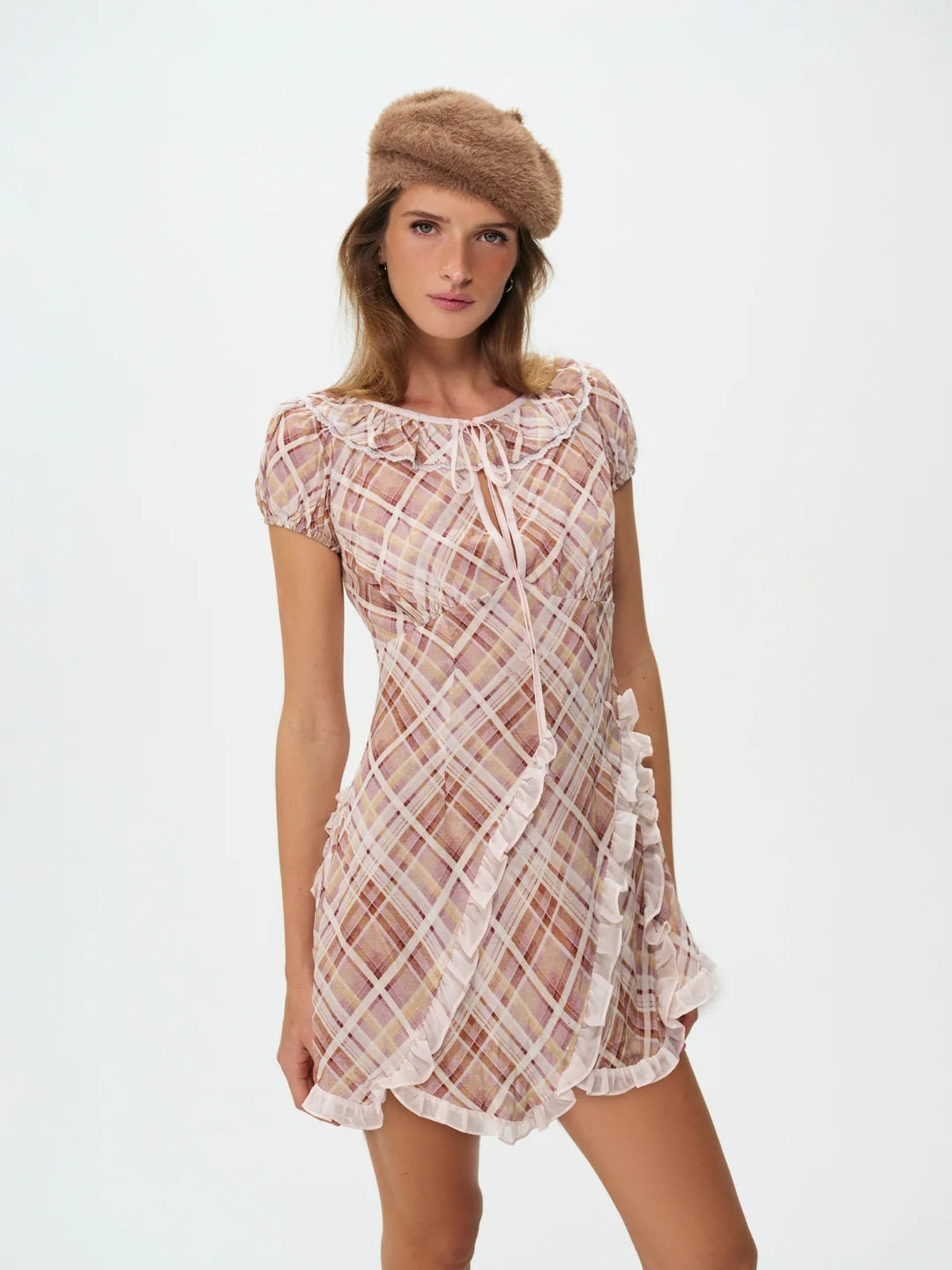 Poet Plaid Mini Dress - Purple