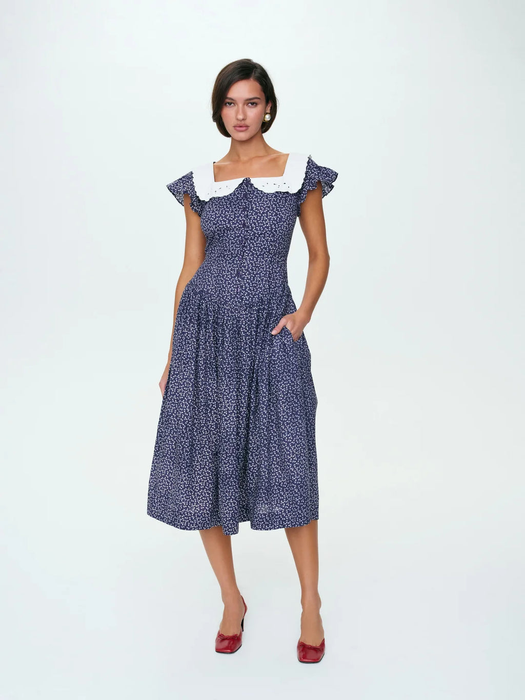 Lara Ann Ditsy Midi Dress - Navy