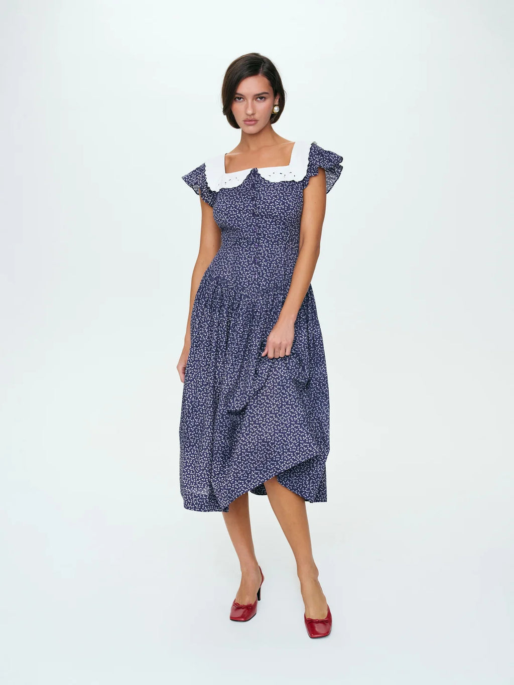 Lara Ann Ditsy Midi Dress - Navy